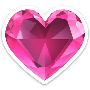 3D emoji style pink heart with crystal facets like a gemstone sticker