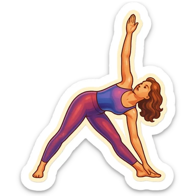beautiful woman in a top and leggings performing triangle pose (Trikonasana), retro stickers style, detailed appearance, detailed facial features, shadows and highlights, clean contours, soft lighting, transparent background sticker