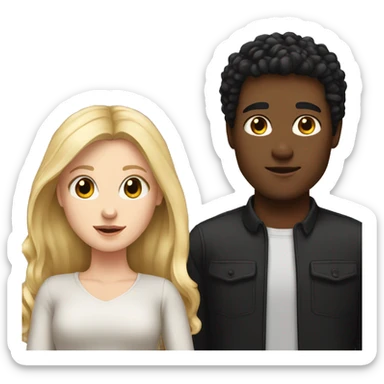 White girl with blond hair and brown guy with black hair sticker