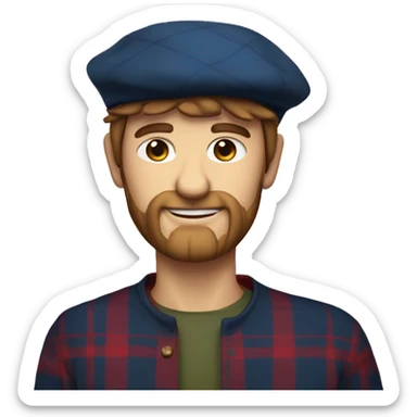 Scottish man wearing a tartan berry hat sticker