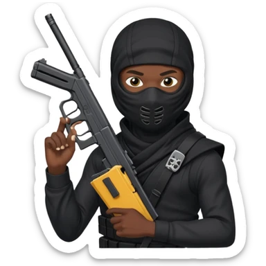 Créame este emoji 🥷🏾 con una glook en la mano y el cargador largo sticker