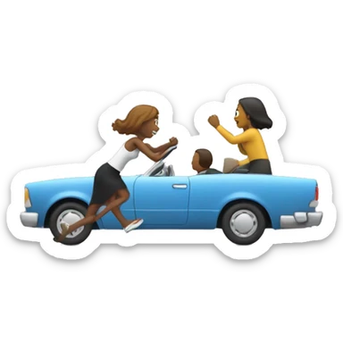 Woman in a car chasing a man outside running sticker
