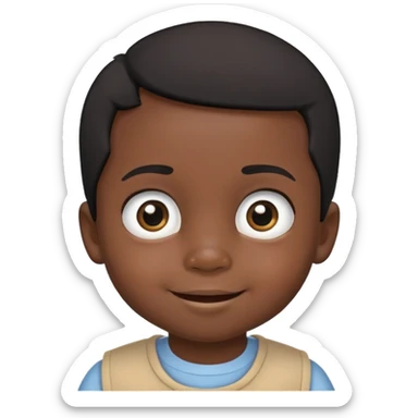 smiling face, toddler boy, African, big eyes, dark skin, black hair, no neck, no body sticker