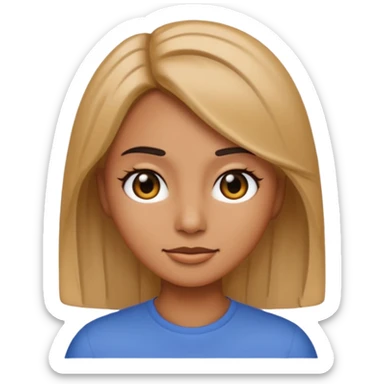 female emoji with tan skin, straight medium hair, black eyes sticker