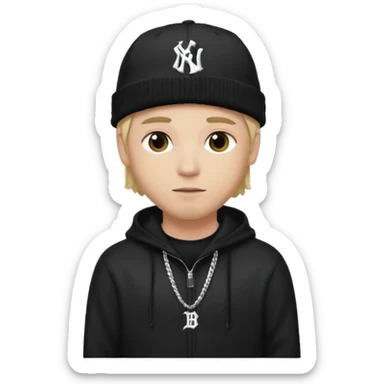 rapper da trắng, tóc vàng, full đen, có mũ len hãng MLB, đẹp trai
 sticker