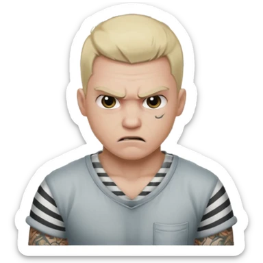 angry tattooed blonde male prisoner with prison cell bg sticker