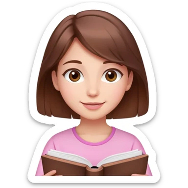  happy beautiful girl brown hair that is more valuable then corals studying with a cute pink aura behind here  sticker