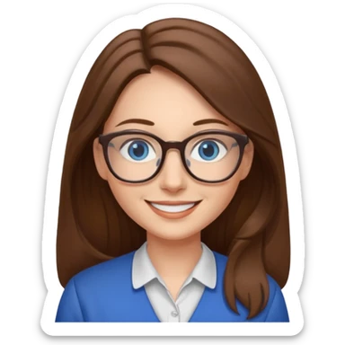 long brown hair blue eyes glasses teacher female sticker