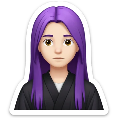 Purple long straight hair white teenager with black robe  sticker