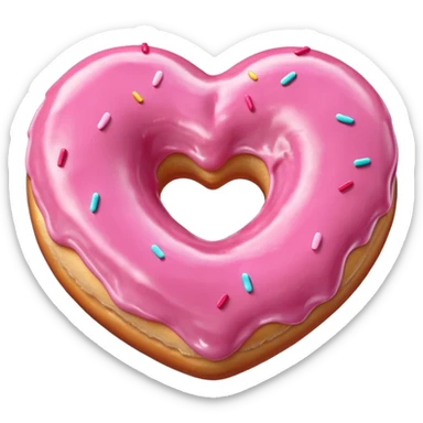 Realistic isolated heart shaped donut with pink frosting. sticker
