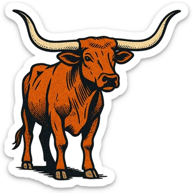 The full body of a Texas longhorn cattle which is looking forward. sticker
