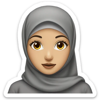 hijabi girl with asian doe eyes on the coat with grey hijab on sticker
