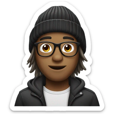 Guy with glasses, septum piercing, nose ring piercing, medium hair, beanie hat,  sticker