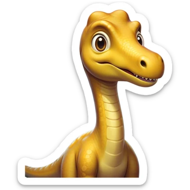 Cinematic Comical Brachiosaurus Portrait Emoji, Head tilted dramatically with an exaggeratedly surprised expression, featuring a tiny, animated head atop an impressively long neck, with wide, comically expressive eyes and a subtly quirky posture, Simplified yet humorously expressive features, highly detailed, glowing with a slightly sassy golden glow, high shine, dramatic yet playful, stylized with an air of cheeky prehistoric mischief, soft glowing outline, capturing the essence of a meme-worthy Brachiosaurus that looks ready to playfully leap its way into viral fame! sticker