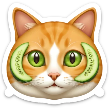 cat with cucumber slices on its eyes, spa skincare sticker