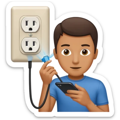 plugging in his phone to an outlet sticker