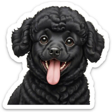 Cinematic Cute Yawning Black Poodle Portrait Emoji, Head tilted slightly with a dramatic, wide-open yawn, displaying a soft, curly jet-black Fur with a refined texture, floppy ears slightly drooping, round dark eyes barely open in drowsy contentment, Simplified yet irresistibly adorable features, highly detailed, glowing with a soft, cozy glow, high shine, relaxed yet expressive, stylized with a touch of whimsy, bright and endearing, soft glowing outline, capturing the essence of a sleepy yet affectionate companion, so drowsy it feels like it could stretch right out of the screen and curl up for a nap! sticker