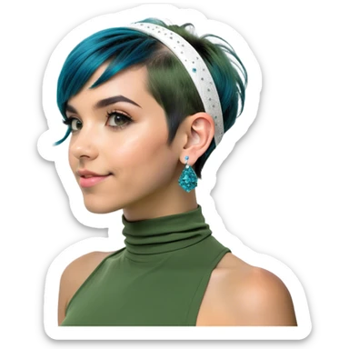 Pixie cut blue haired girl from .5 angle sticker