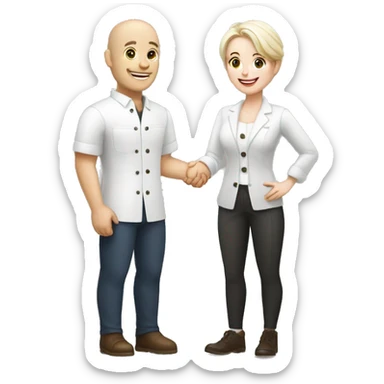 restaurant owner with white skin, and blogger with white skin, shaking hands in great detail sticker