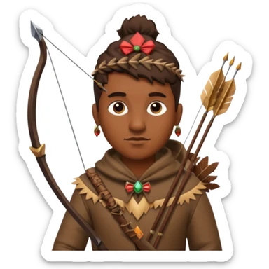 The classic hunter image with a bow and arrow on his back, dressed in brown with some animal made decorations sticker