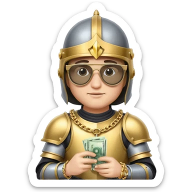 Knight helmet gold chain dark glasses money sticker