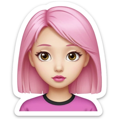 An Asian girl with pink-blonde hair, big eyes, thick eyebrows, and long eyelashes; only her head... sticker