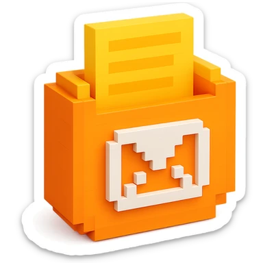 3D voxel style icon of a mail pocket, with a bright color palette and simple cubic forms sticker
