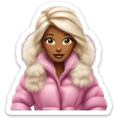 barbie wearing uggs with starbucks in her hand with a huge furry coat and fuzzy ear muffs sticker