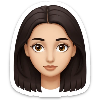 Rostro de forma ovalada con facciones delicadas. Ojos grandes y expresivos de color café oscuro, con pestañas largas y definidas. Cejas oscuras, pobladas y bien formadas color de piel trigeña y cabello largo con cuerpo delgado  sticker