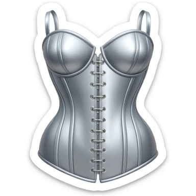 A luxury corset emoji made of silver chrome, smooth metallic curves, minimal fashion silhouette, glossy reflections, sensual high-end aesthetic, iOS emoji style, centered, clean white background sticker
