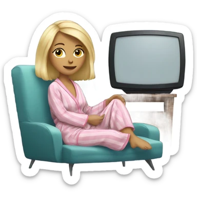 Blonde woman in pajamas and robe watching TV sticker