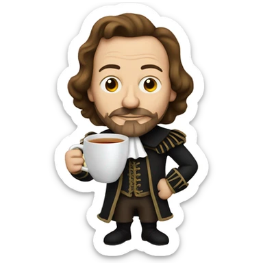 William Shakespeare holds a cup of tea in his hand sticker
