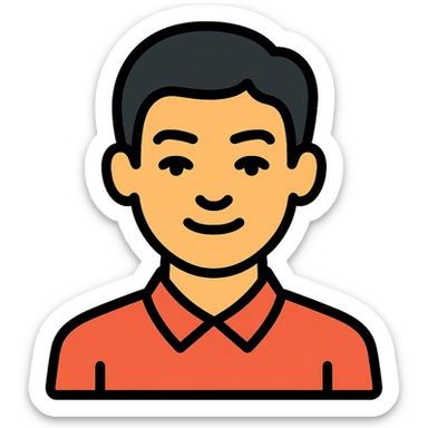 black haired handsome Chinese man icon with lineal color and black outlines sticker