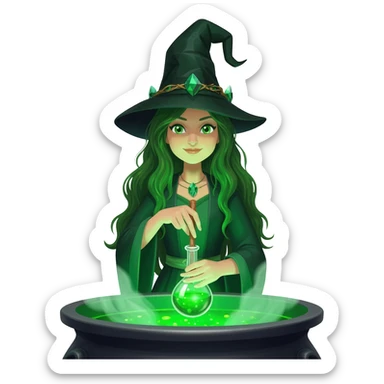green witch cooking potion sticker