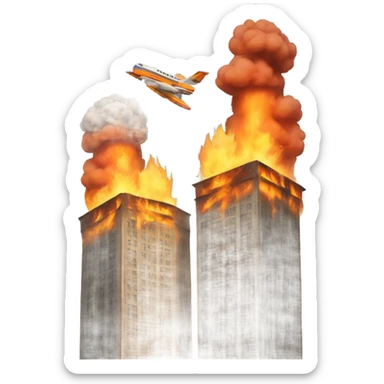 Two square towers on fire and two planes sticker