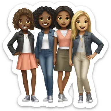 happy girls in stylish attire sticker