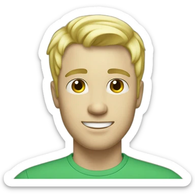 men 30 years old,blond short haire, white skin, blue eyes, green tee-shirt  sticker