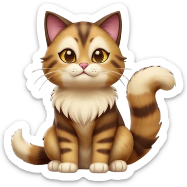 cinematic-[showshoe cat]-realistic-full-body-sitting-emoji,-tail-curled-playfully-around-its-paws,-head-tilted-dramatically,-fluffy-[brown mask]-fur,-simplified-yet-realistic-focused-features,-highly-detailed,-glowing-with-an-almost-sarcastic-glow sticker