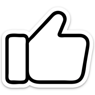 Create a thumbs up (like button) icon in black and white with a transparent background, matching the style of the reference image which is an outlined icon with no fill. sticker
