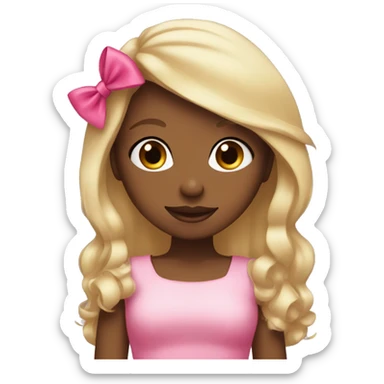 Brown skin girl with long blonde hair and pink bow sticker