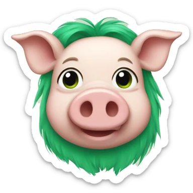 Pig with green hair sticker