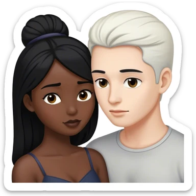 Realistic people, Intimate moment between a woman with white skin and black hair and a man who is dark skinned black with black hair  sticker