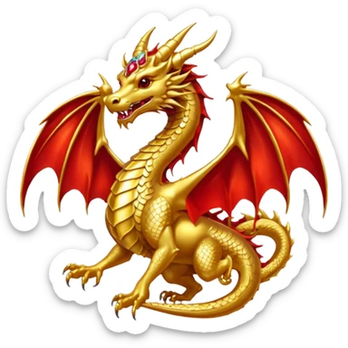 Golden Dragon with wings crest/brosch in a circle with red gems sticker