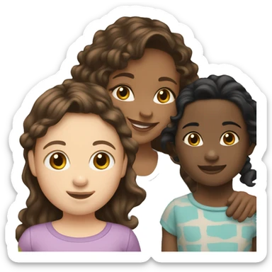 smiling fair skinned girl with medium straight brown hair holding a fair skinned toddler with curly black hair sticker
