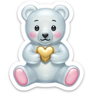 white gummy bear with gold heart sticker