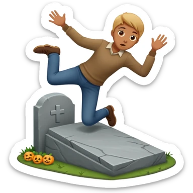 a show of a person falling on a gravestone sticker