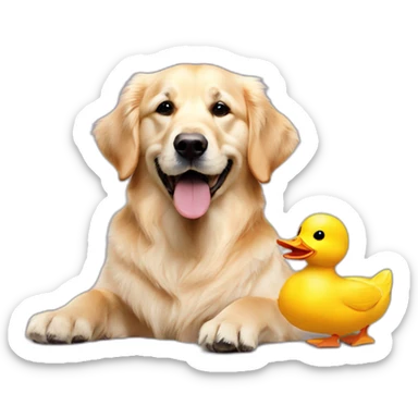 English-cream-golden-retriever with toy duck in mouth sticker