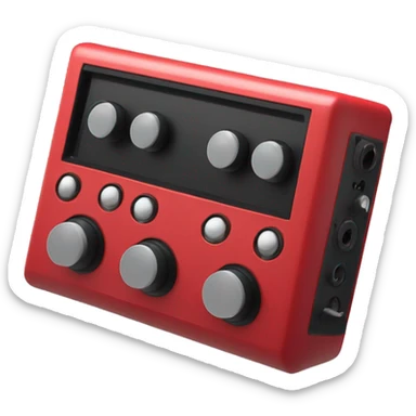 Create an emoji of a rectangular audio box that is in scarlett red and has two microphone inputs on the front. I want it lay down and only showing the front face plate. sticker