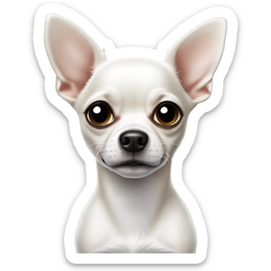 Chihuahua dog with a predominantly white face. With pointed ears. With distinctive black and white markings: a black patch over the eye and left ear, while the rest of the face is white. The body appears to be white with black spots. sticker