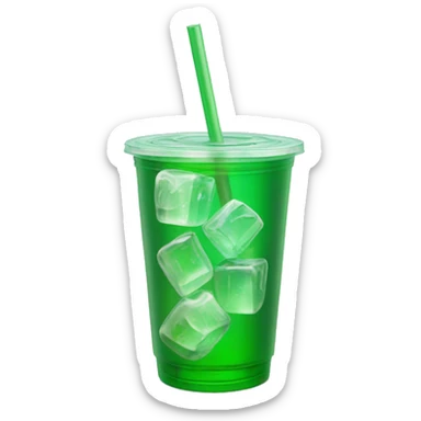 Realistic plastic cup and lid with Transluscent green soda and large ice cubes inside and one straw through the top of the lid. sticker